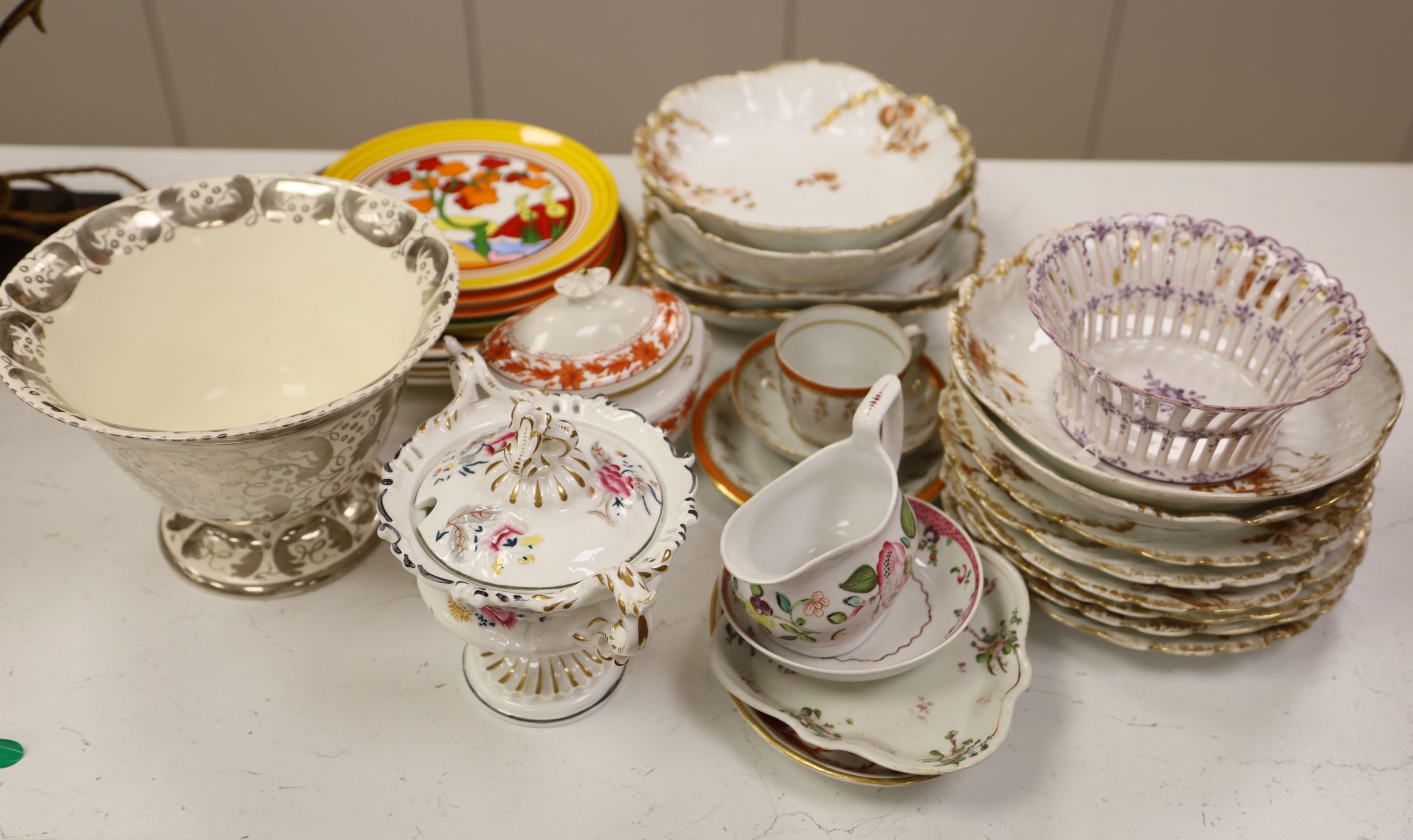 A Limoges porcelain dessert service, a Newhall saucer and sundry ceramics